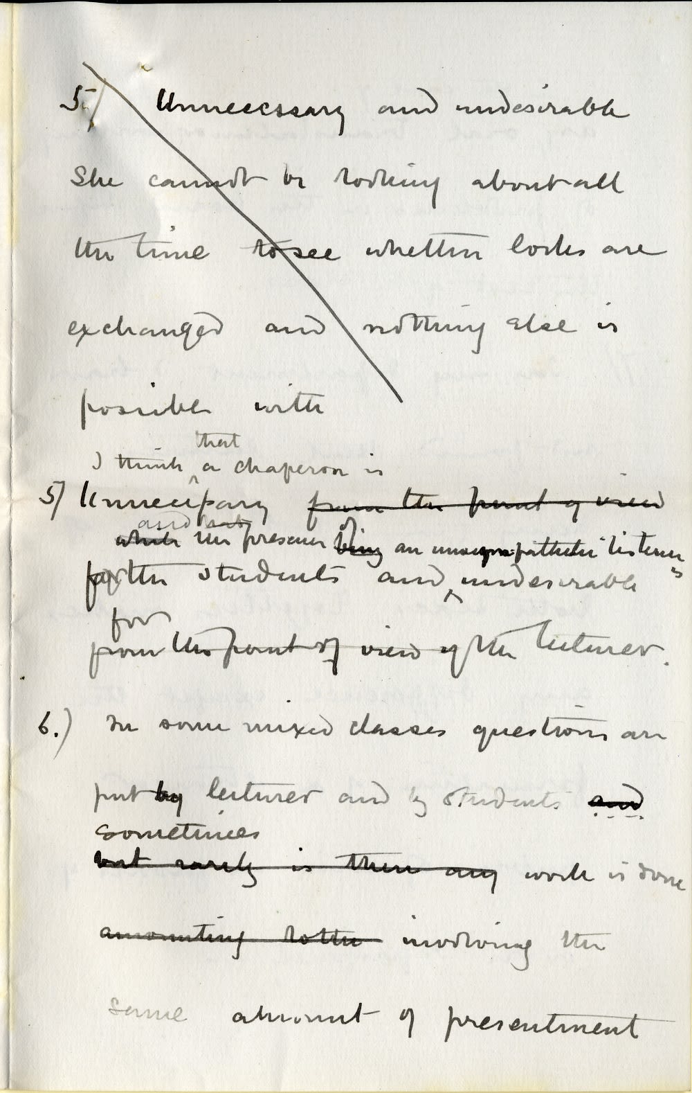 Third page of a handwritten letter, with corrections.