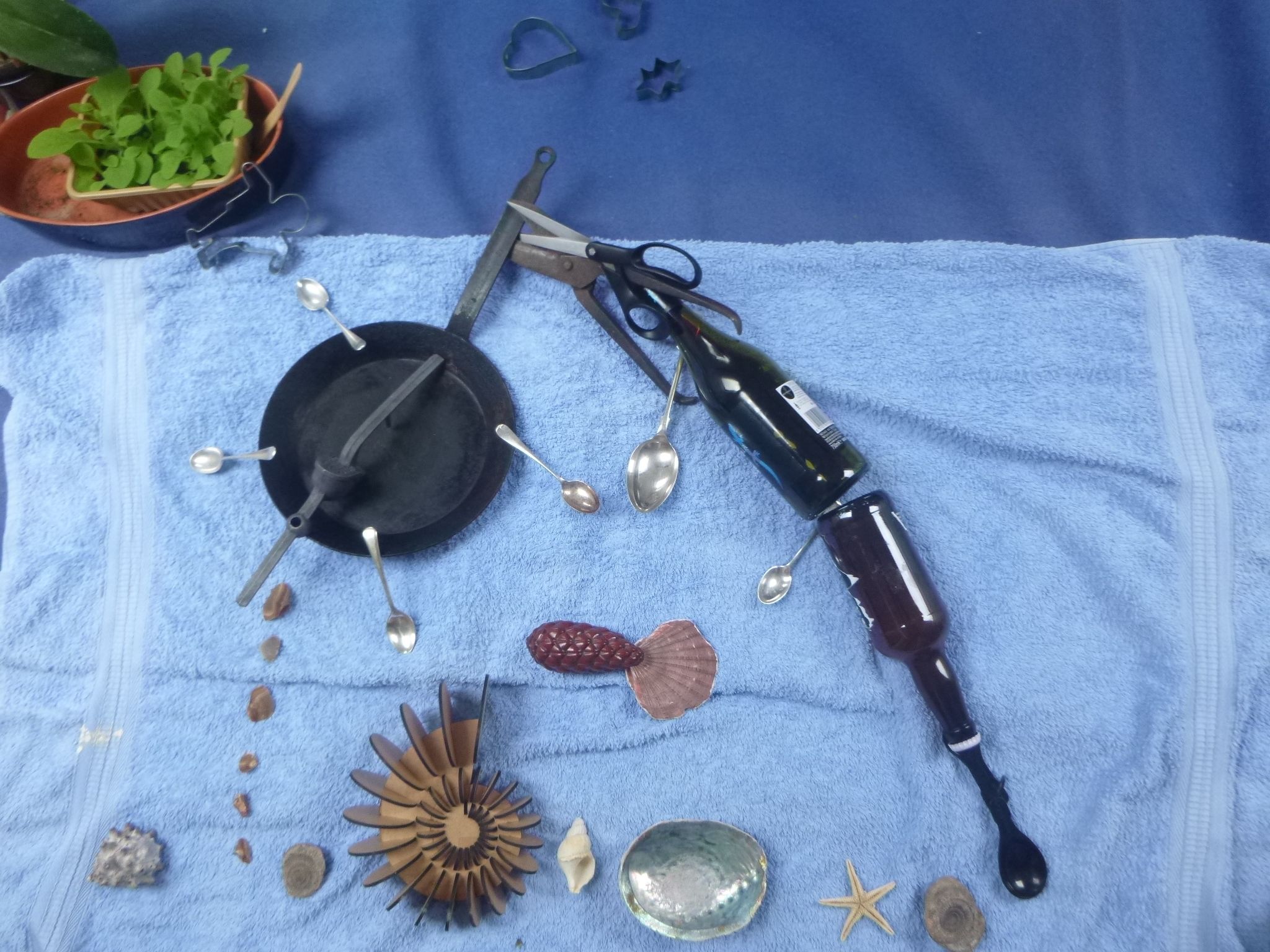Duria Antiquior recreated using household objects, including kitchen utensils, wine bottles, fabric and herbs